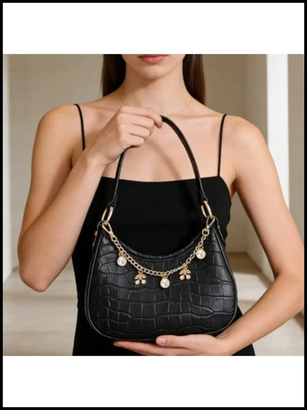 White Cherry Pearl Gold Bag Charm Extender Chain for Women